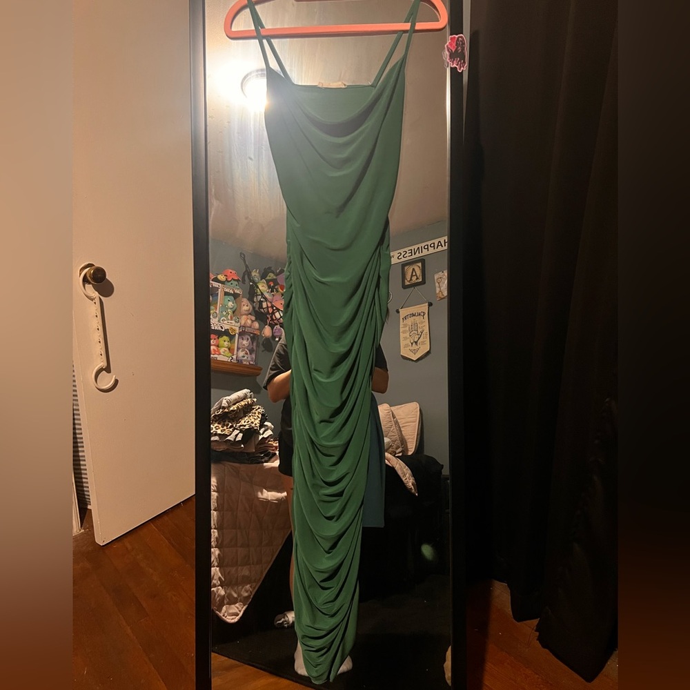 Green Draped Cowl Neck Maxi Dress
